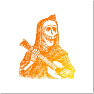 Halloween Skeleton Playing Guitar Posters and Art